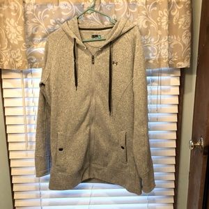 Womens grey long sleeve hooded jacket.